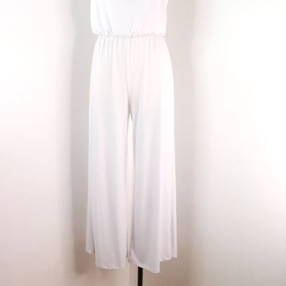 New Body Central Women's L Y2K White Stretch Wide Leg Halter Tie Neck Jumpsuit - Picture 5 of 12